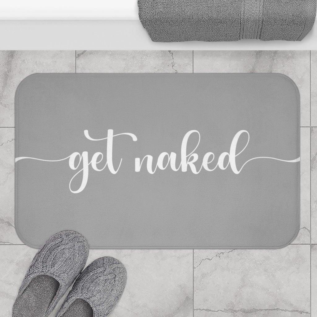 "Get Naked" Dark Grey Funny Modern Minimalist Bath Mat | lovevisionkarma.com