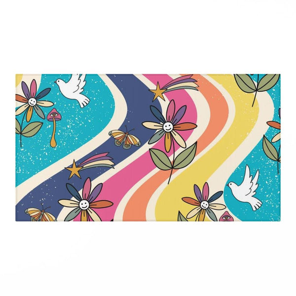 Groovy Hippie Flowers & Boho Mushrooms Colorful Anti-Slip Rug | lovevisionkarma.com