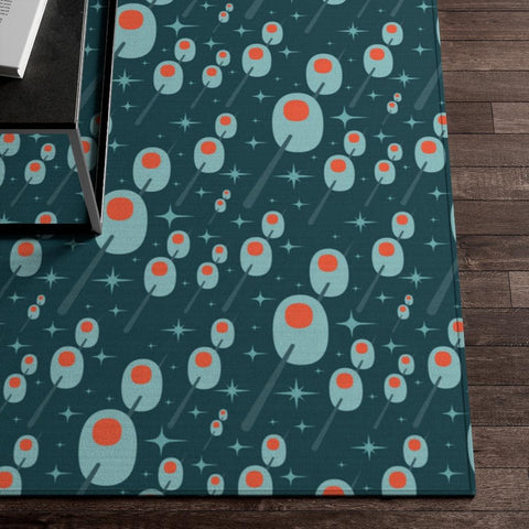 Atomic Martini Olives MCM Blue Anti-Slip Rug | lovevisionkarma.com
