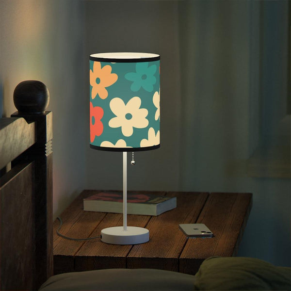 Boho Retro Flowers Teal MCM Tabletop Accent Lamp | lovevisionkarma.com