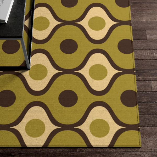 Retro Mid Century Bulbs and Circles Ogee Green Anti-Slip Rug | lovevisionkarma.com