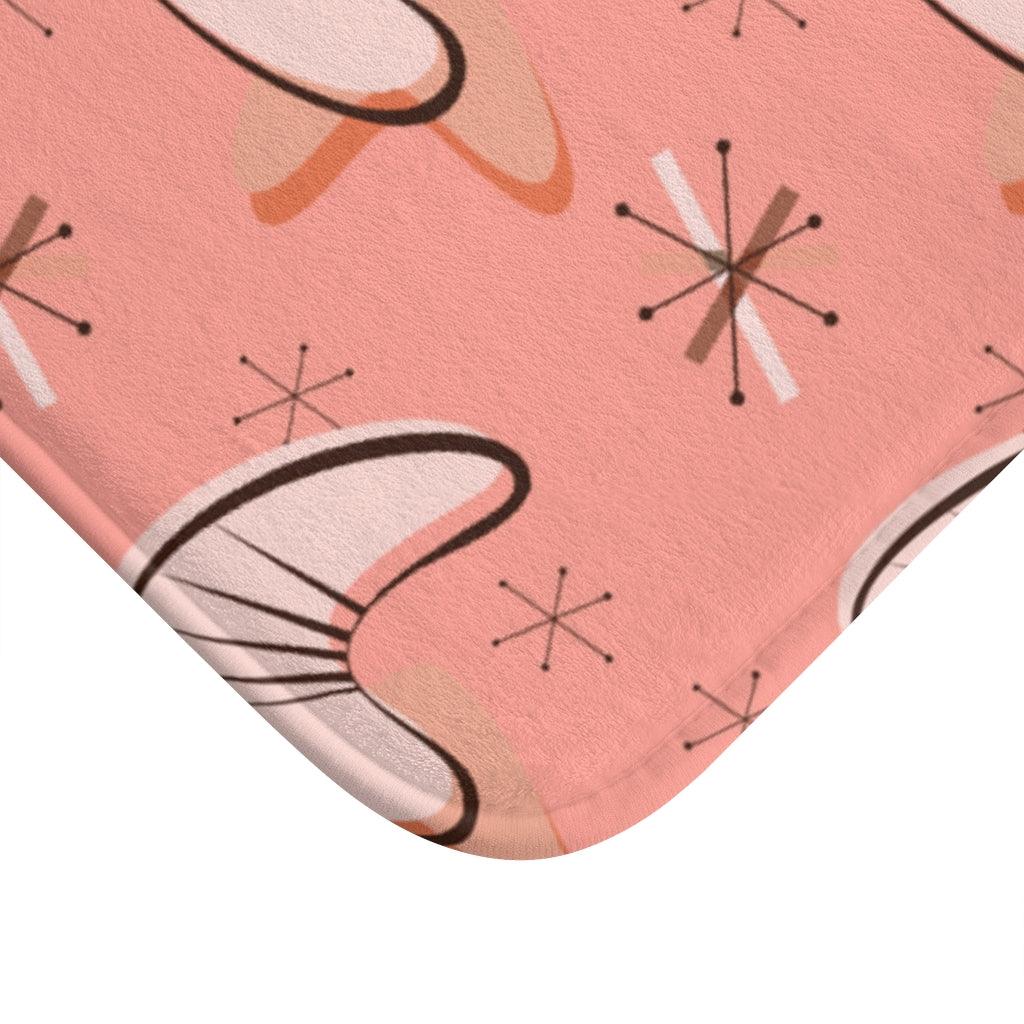 Retro Pink Atomic Burst and Boomerang MCM Bath Mat | lovevisionkarma.com