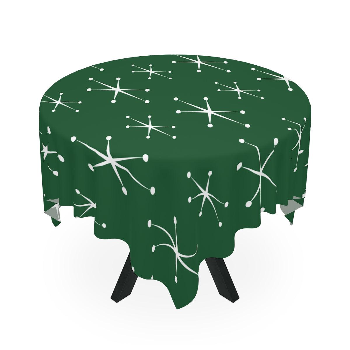 Atomic Starburst Retro 50s Festive Green MCM Tablecloth | lovevisionkarma.com
