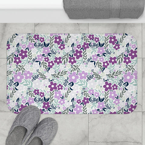 Retro Minimalist Floral MCM Purple Bath Mat | lovevisionkarma.com