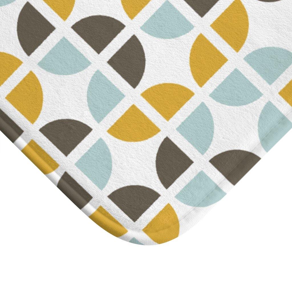 Geometric Retro Mid Century Blue & Brown Bath Mat | lovevisionkarma.com