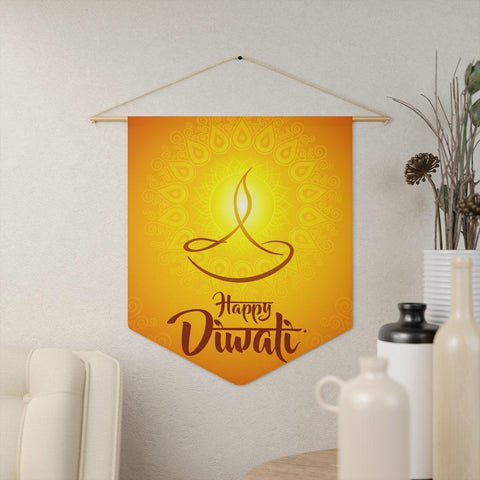 Happy Diwali, Diya Holiday Decor Yellow Wall Pennant | lovevisionkarma.com
