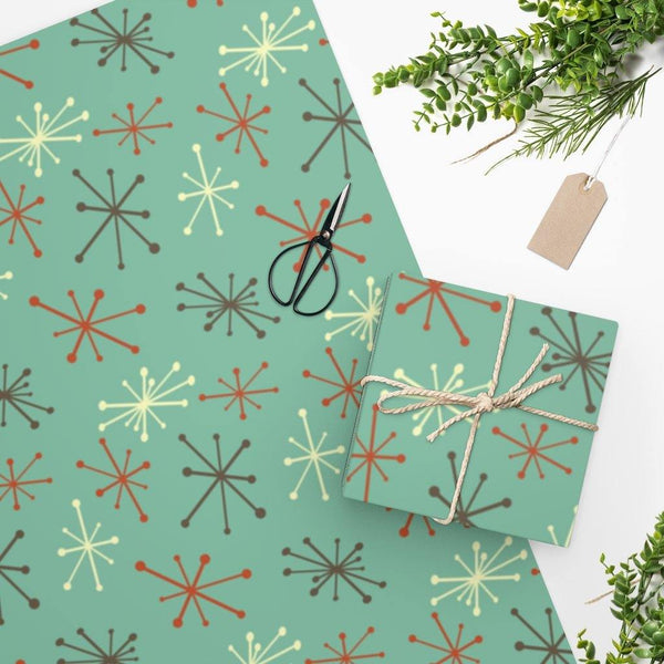 Retro Starburst MCM Teal Gift Wrapping Paper | lovevisionkarma.com