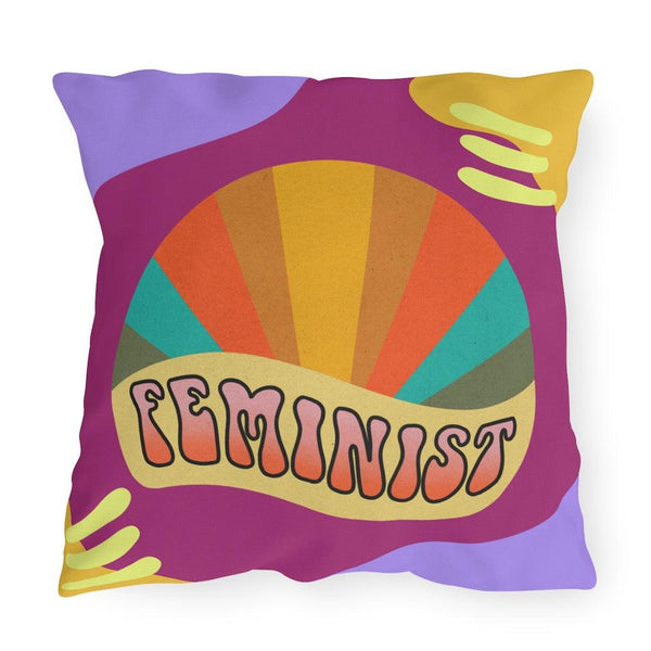 Retro 60s Style Groovy Feminist Outdoor Pillow | lovevisionkarma.com