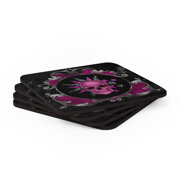 Cosmic Skull Halloween Coaster Set Pink & Black Glam Goth Decor | lovevisionkarma.com