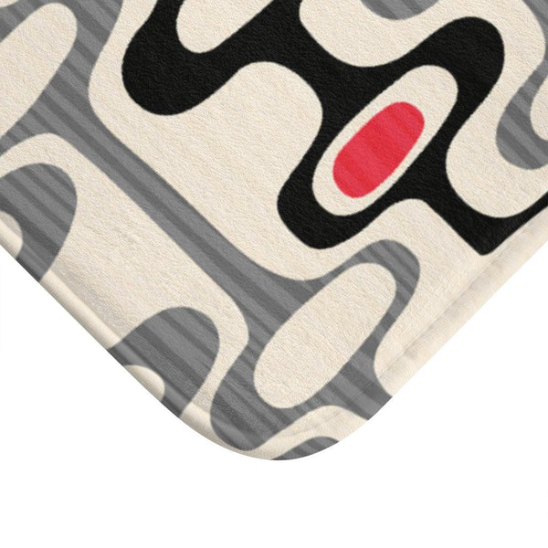 Retro Mod Abstract MCM Black, Cream and Gray Bath Mat | lovevisionkarma.com