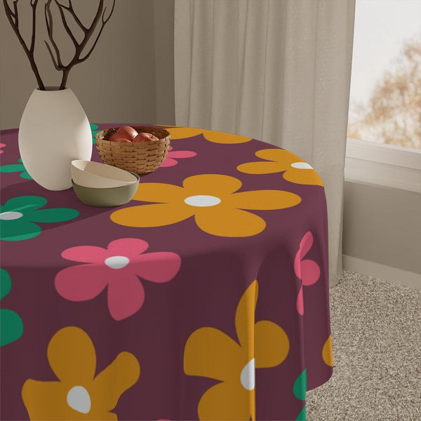 Boho Daisy Retro Purple MCM Tablecloth | lovevisionkarma.com