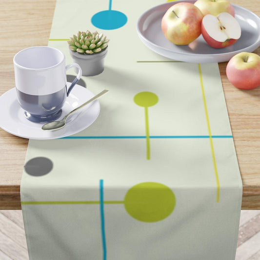 Mid Century Table Runner Multicolor Circles & Lines, Retro Table Linens | lovevisionkarma.com