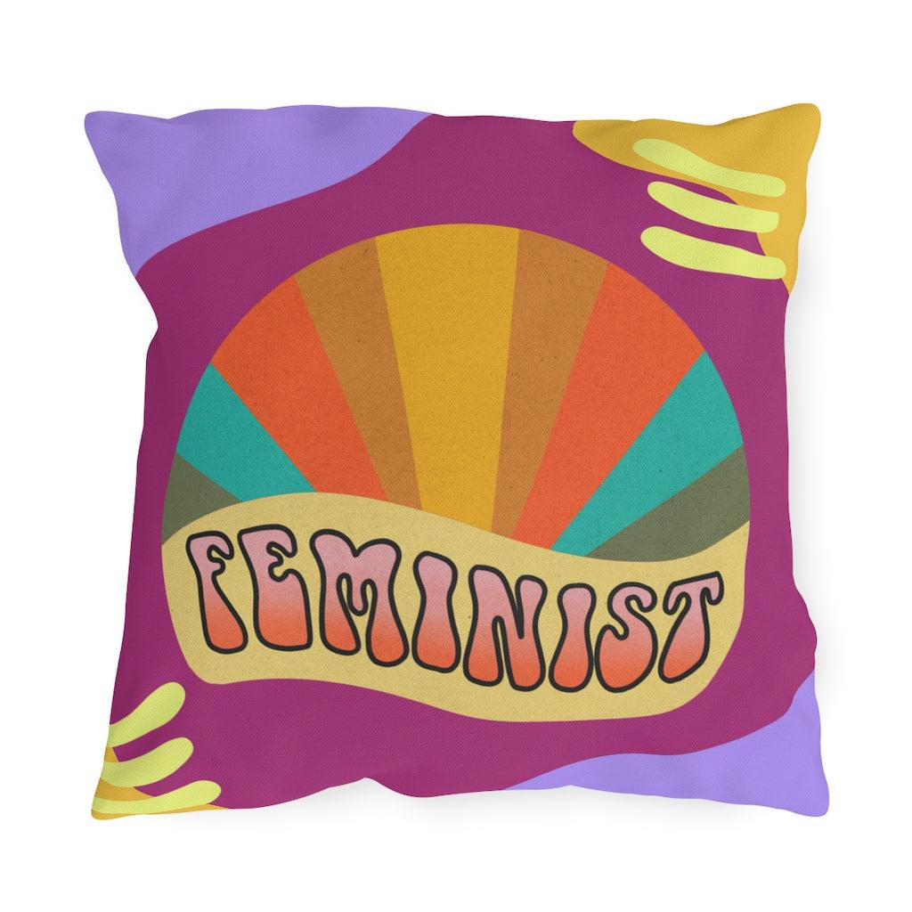 Retro 60s Style Groovy Feminist Outdoor Pillow | lovevisionkarma.com