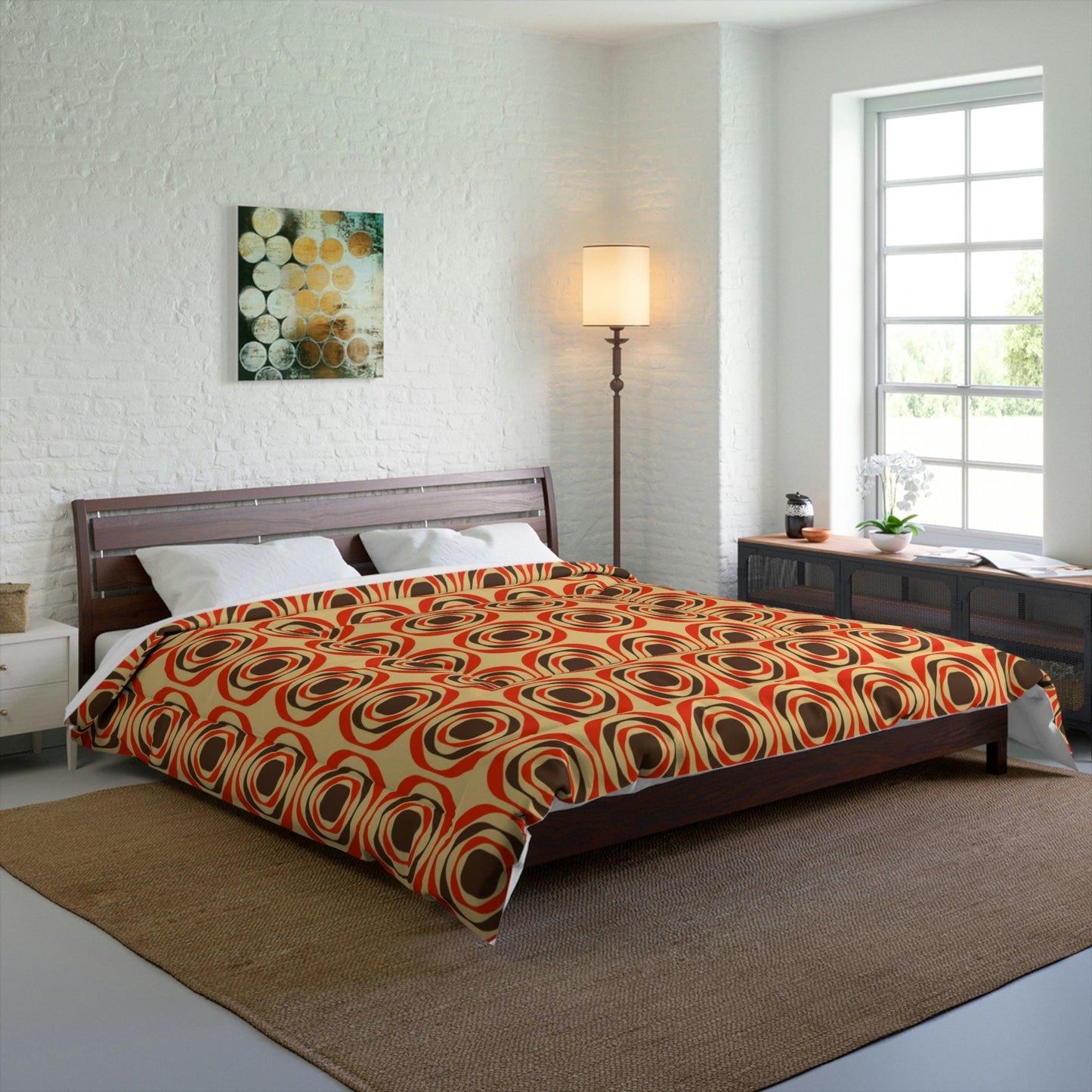 Retro 60s 70s Funky Mid Century Mod Geo Brown & Orange Comforter | lovevisionkarma.com