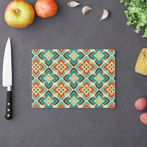 Retro Mid Century Mod Multicolor Floral Glass Cutting Board | lovevisionkarma.com