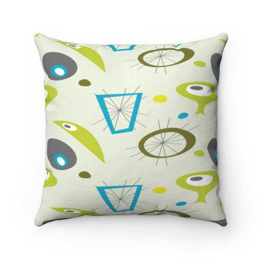 Retro 1950's Abstract Alien Mid Century Blue & Green Pillow | lovevisionkarma.com