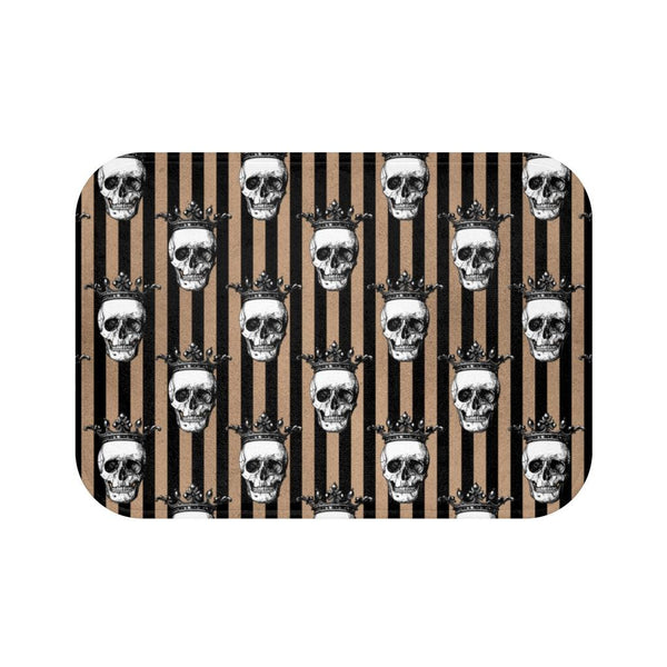 Crowned Skulls Halloween & Glam Goth, Black & Tan Stripe Bath Mat | lovevisionkarma.com