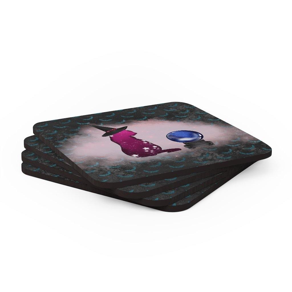 Halloween Coaster Set - Cosmic Witch Cat & Crystal Ball Glam Goth Decor | lovevisionkarma.com