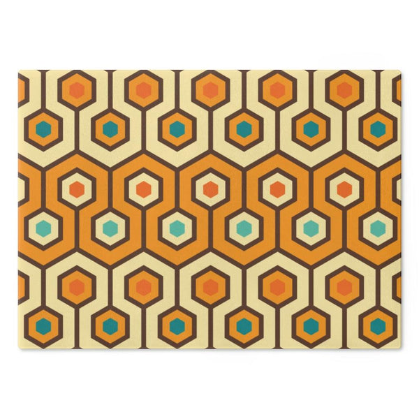 Mid Century Modern Retro Geometric Orange/Cream Glass Cutting Board | lovevisionkarma.com
