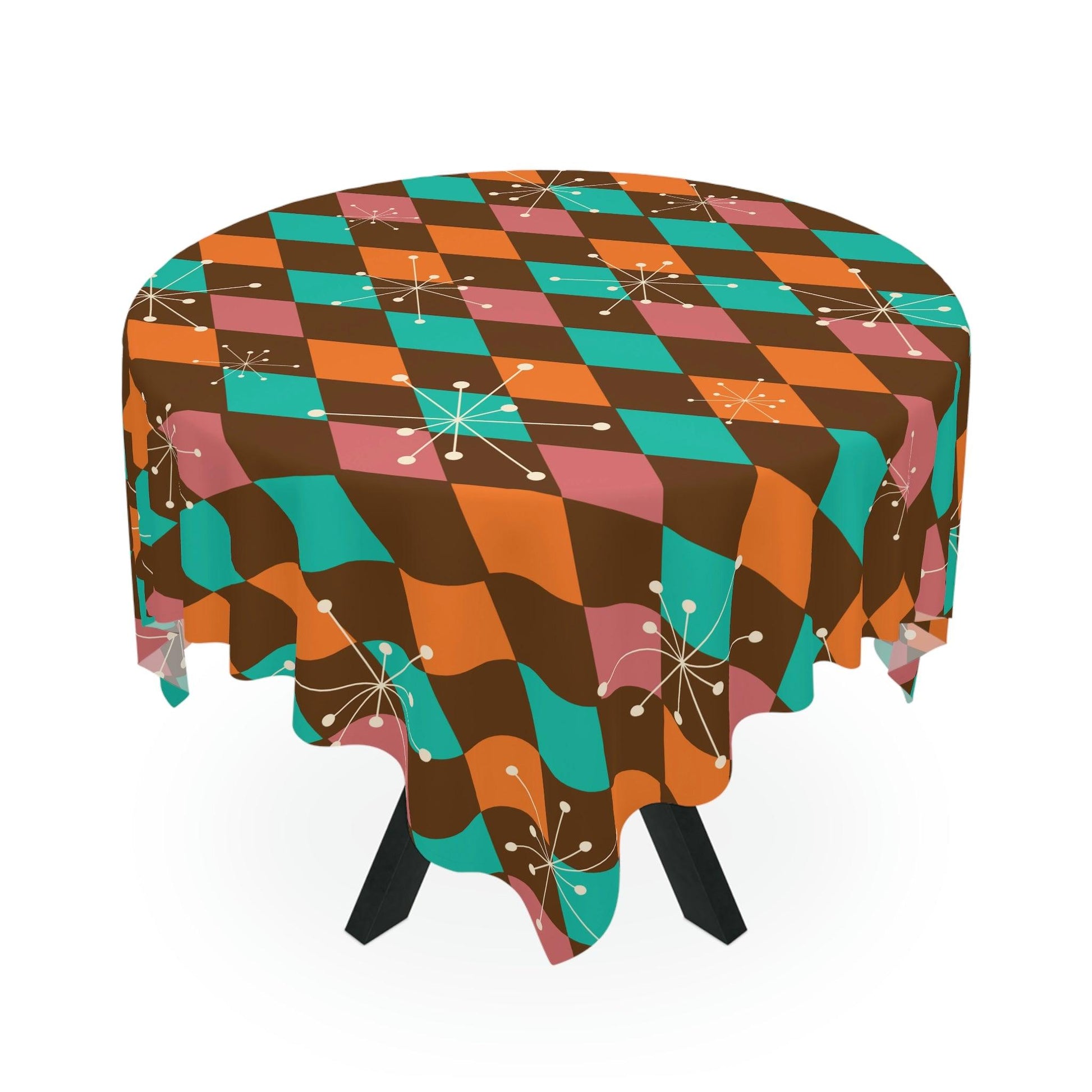 Retro Atomic Diamonds and Burst Mid Century Multicolor Tablecloth | lovevisionkarma.com