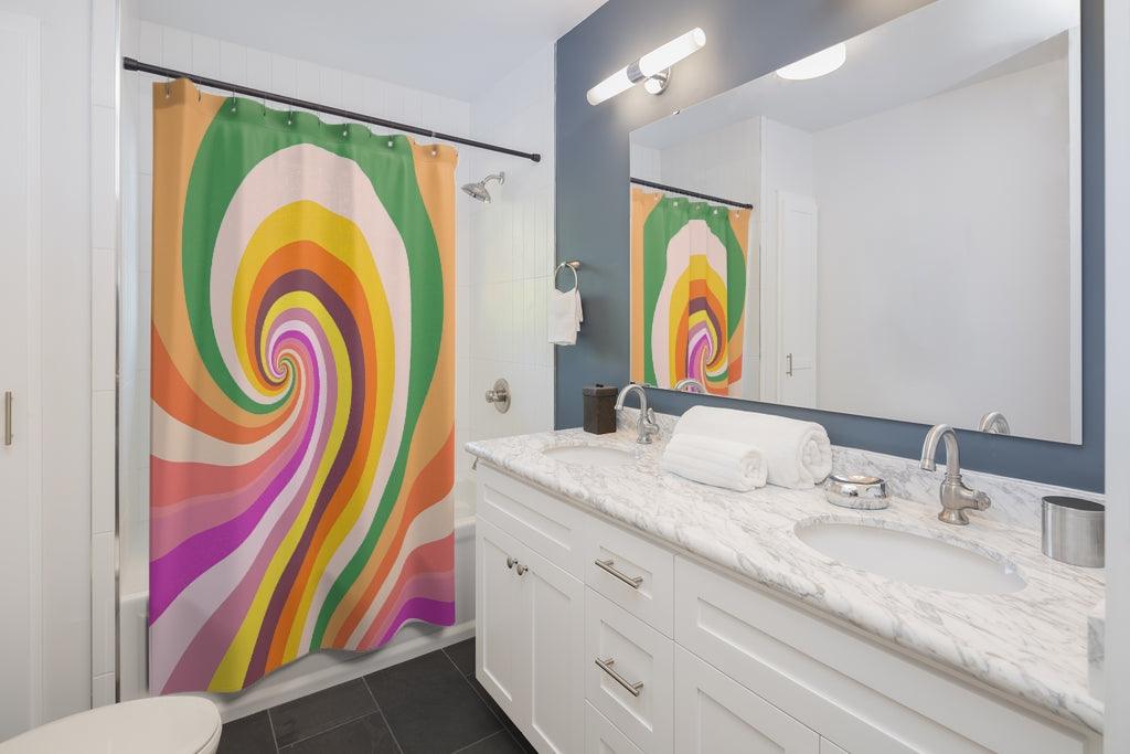 Groovy 60s Candy Swirl Colorful MCM Shower Curtain | lovevisionkarma.com