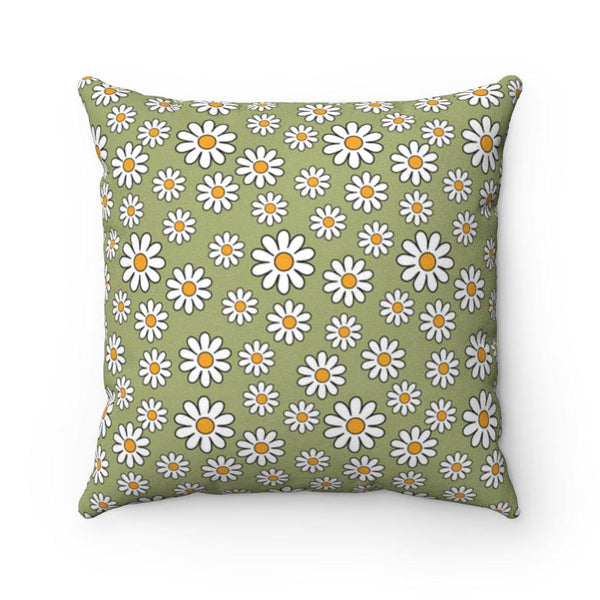 Boho Daisy Retro Flower MCM Sage Green Pillow | lovevisionkarma.com