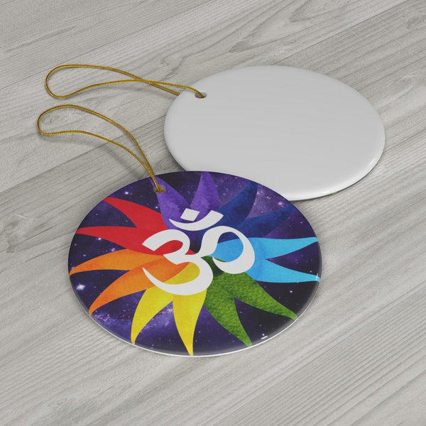 Om Rainbow Petal Mandala Ceramic Ornament for Diwali Decor & Christmas Tree Ornament | lovevisionkarma.com