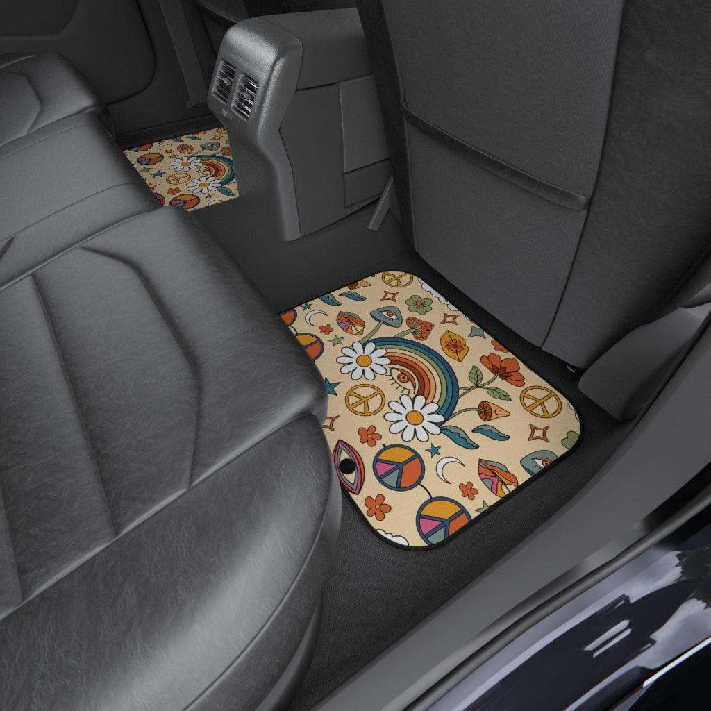 Boho Trippy Mushroom, Eye and Rainbow MCM Car Mats (Set of 4) | lovevisionkarma.com