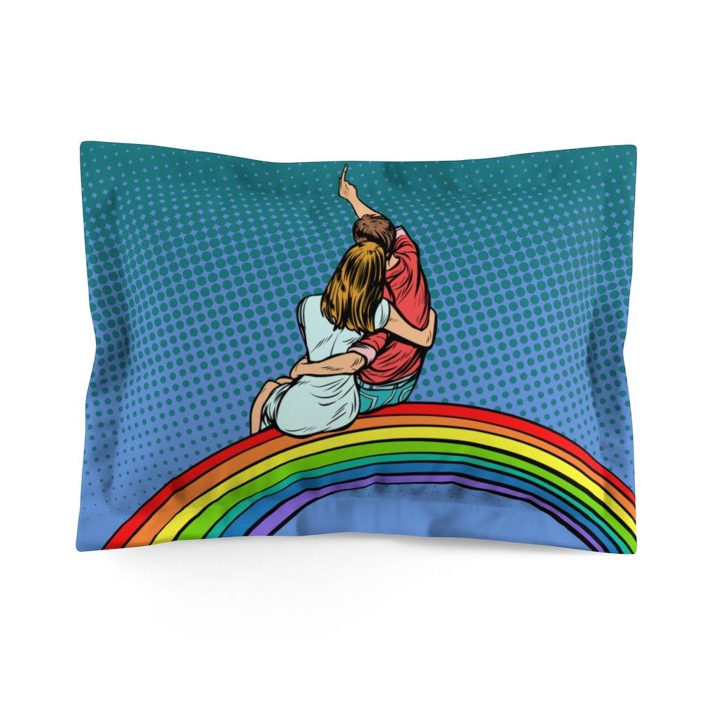 "Couple Sitting on Rainbow" Comic Pop Art Pillow Sham | lovevisionkarma.com