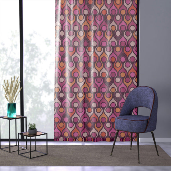 Retro 60's Mid Century Mod Geometric Magenta Purple Sheer Window Curtain | lovevisionkarma.com