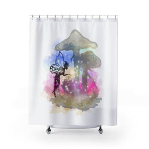 Fairy and Toad Stool Watercolor Style Whimsical Shower Curtain | lovevisionkarma.com