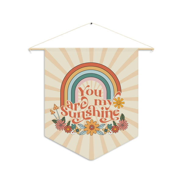 Groovy Retro "You are My Sunshine" Rainbow and Floral MCM Wall Pennant