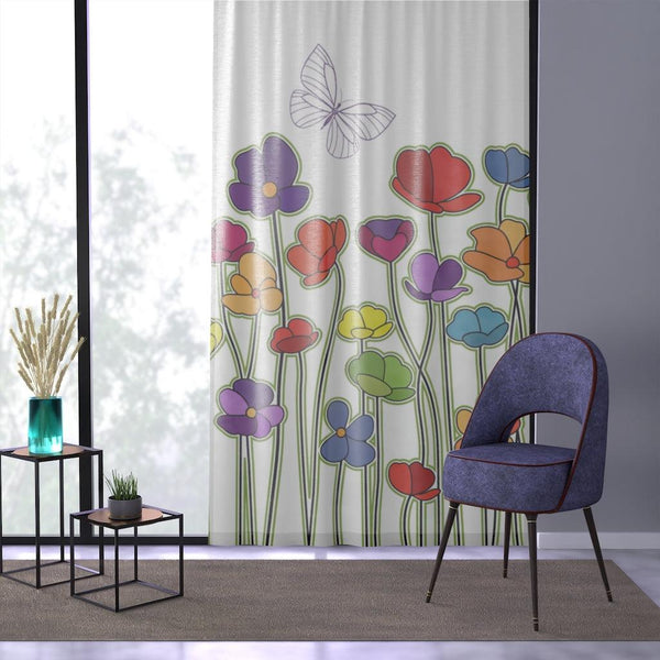 Retro Flowers & Butterfly Colorful Sheer Window Curtain | lovevisionkarma.com