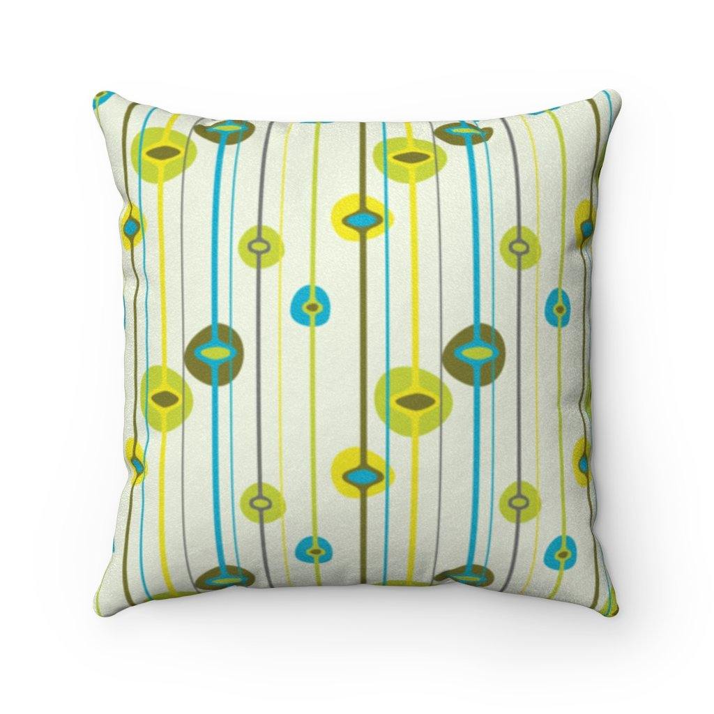 Retro 1950's Mid Century Modern Green & Blue Lines/Orbs Pillow | lovevisionkarma.com