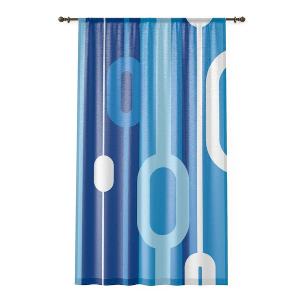 Retro Mid Mod Abstract Blue Sheer Window Curtain | lovevisionkarma.com