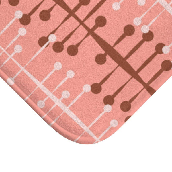 Mid Century Mod Retro Lines Pink Bath Mat | lovevisionkarma.com