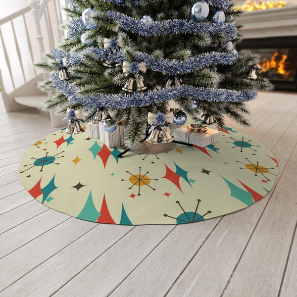 Retro 1950s Atomic Diamond and Bursts Mid Century Mod Multicolor Christmas Tree Skirt | lovevisionkarma.com