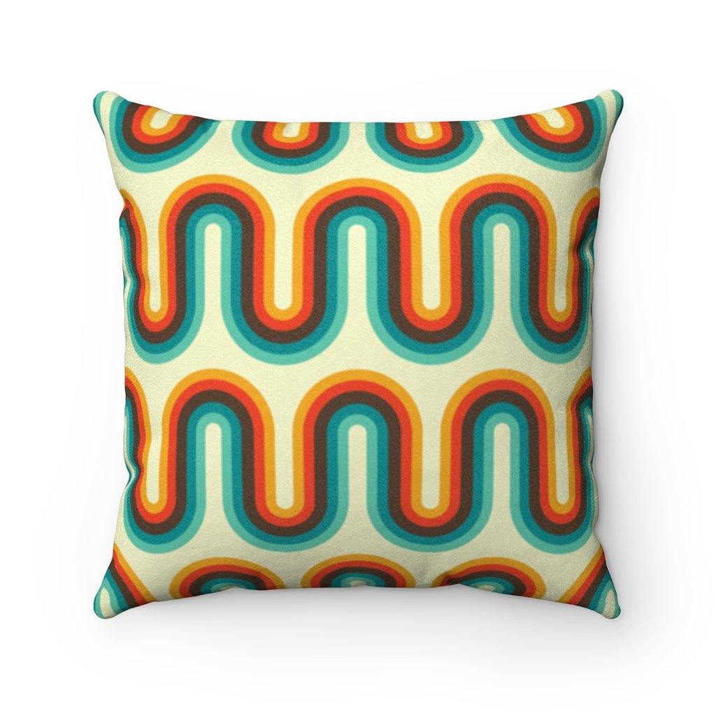 Retro 60s 70s Waves Mid Century Mod Orange & Blue Pillow | lovevisionkarma.com