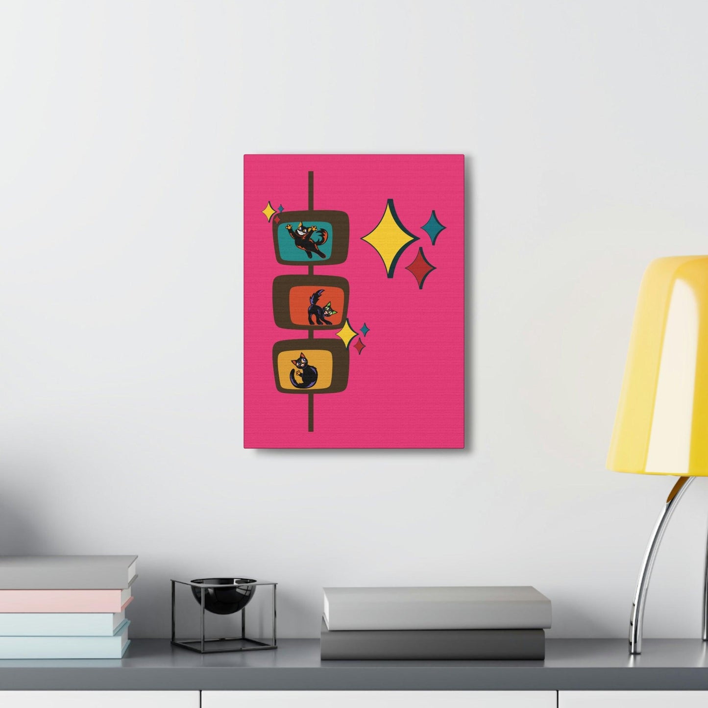 Mid Century Mod Kitsch Retro Cats Pink Canvas Gallery Wrap | lovevisionkarma.com