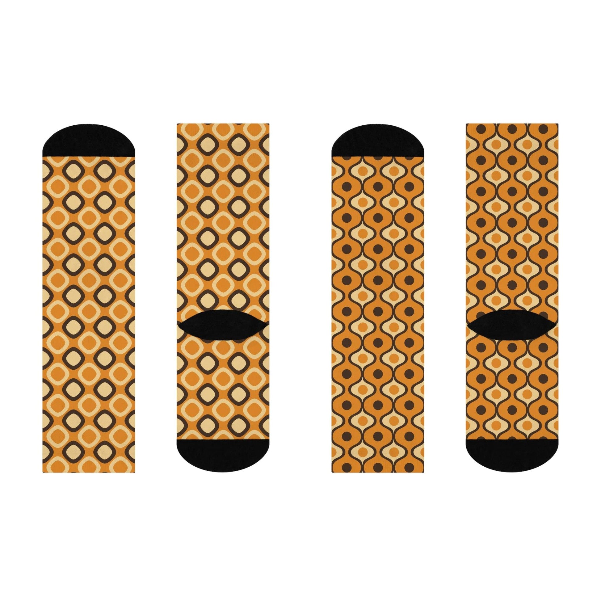 Funky Mismatched Retro MCM Mustard Cushioned Unisex Crew Socks | lovevisionkarma.com