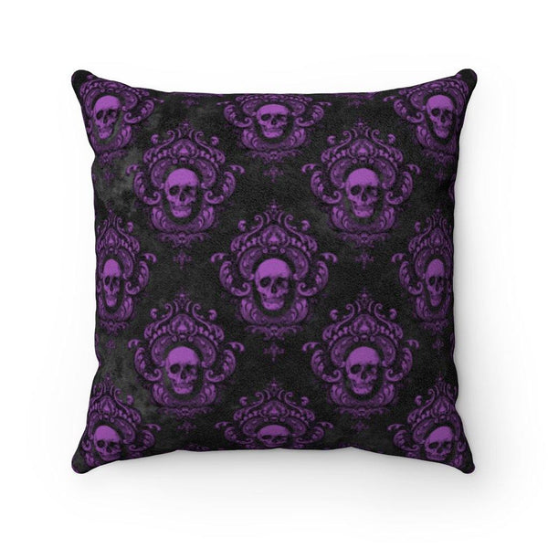 Gothic Purple Skulls on Black Halloween Pillow - Goth Glam Decor | lovevisionkarma.com