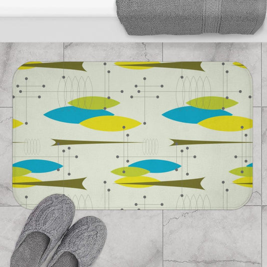 Vintage Retro 50's Abstract Mid Century Green & Blue Bath Mat | lovevisionkarma.com