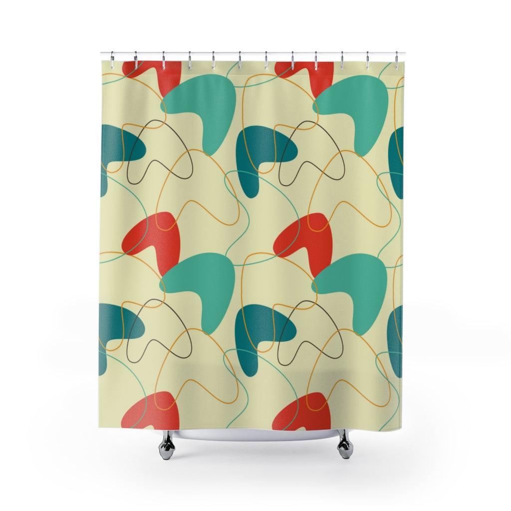 Retro 50's Atomic Boomerangs Mid Century Multicolor Shower Curtain | lovevisionkarma.com