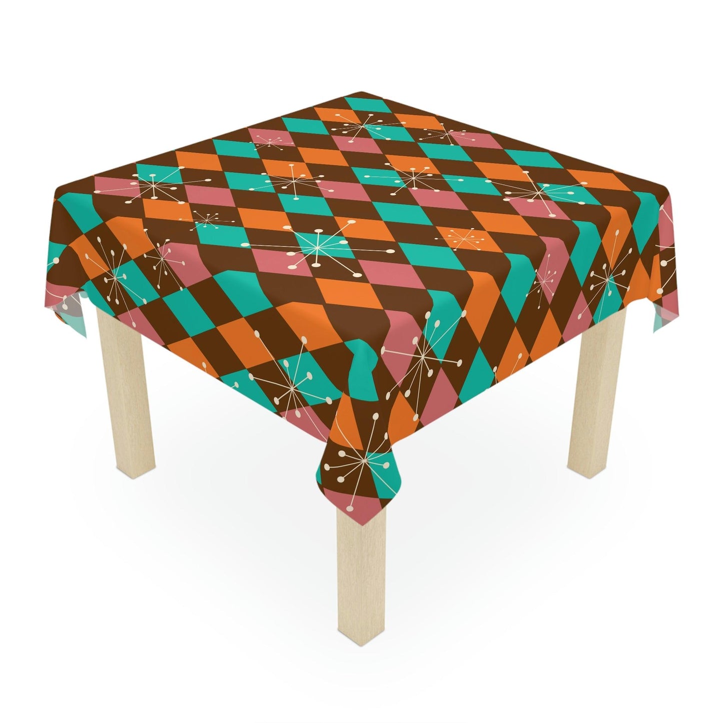 Retro Atomic Diamonds and Burst Mid Century Multicolor Tablecloth | lovevisionkarma.com