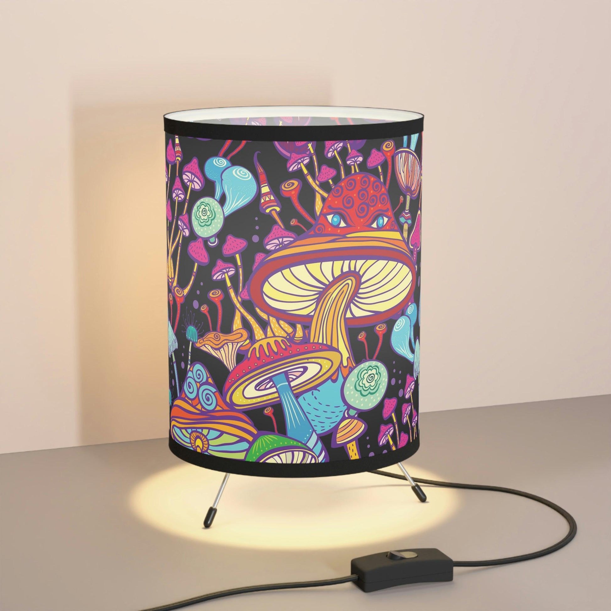 Trippy Space Mushroom Hippie MCM Colorful Tripod Tabletop Lamp | lovevisionkarma.com