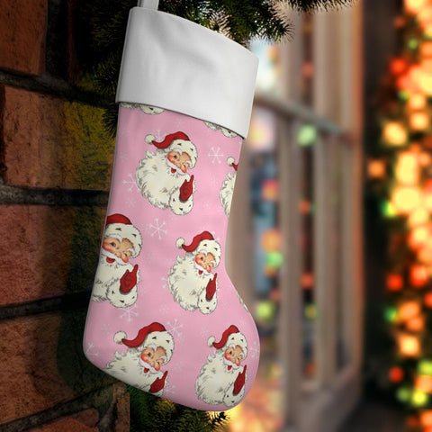 Retro Style Winking Santa MCM Pink Christmas Holiday Stocking | lovevisionkarma.com
