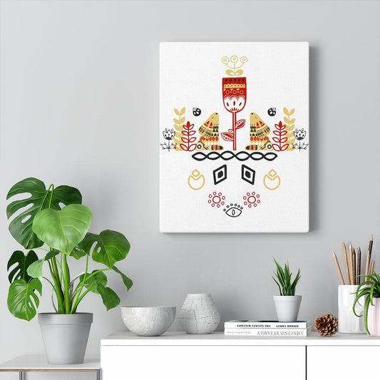 Scandinavian Nordic Folk Art Rabbits Mustard & Red Canvas Gallery Wrap | lovevisionkarma.com