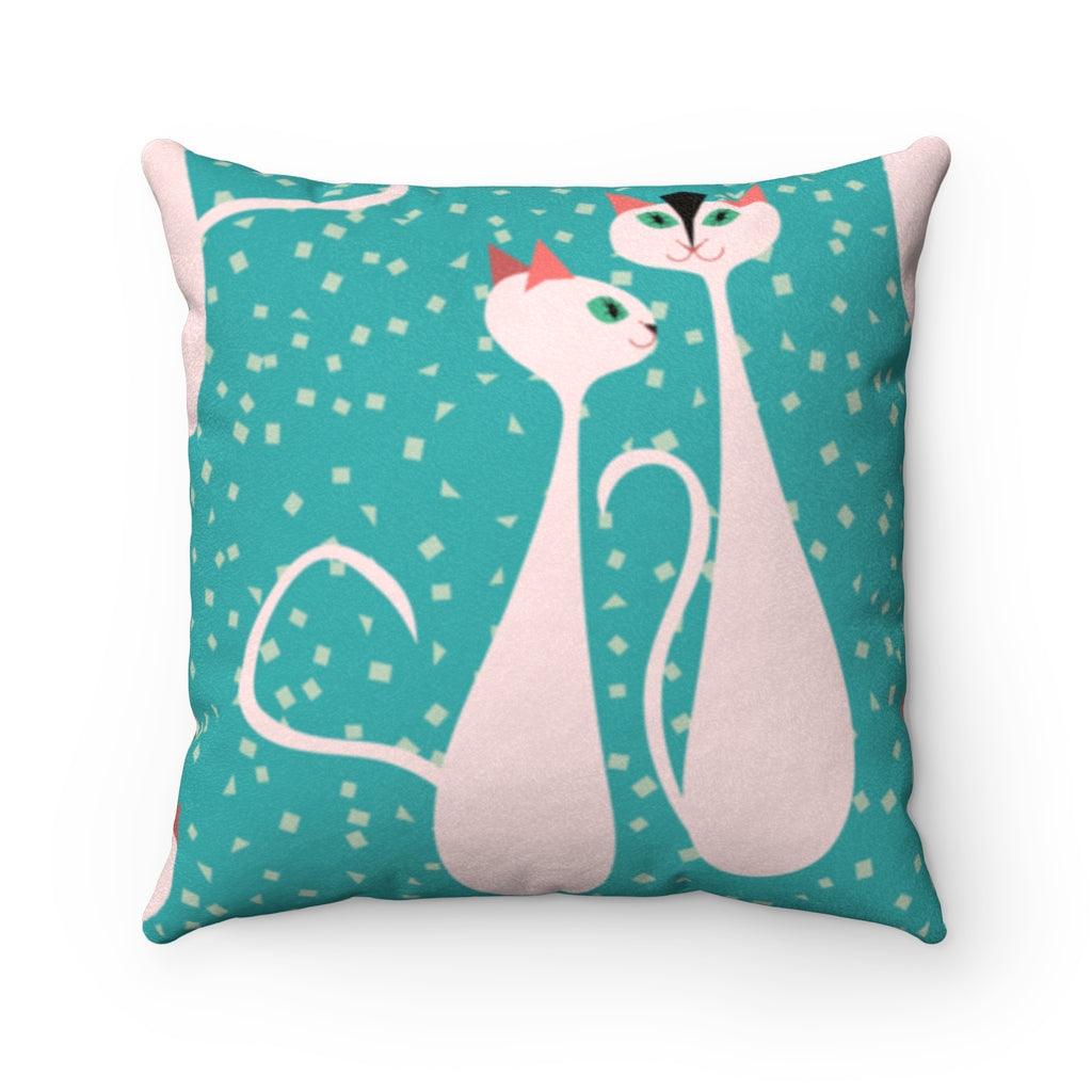 Retro 1950s White Cats Mid Century Modern Pillow | lovevisionkarma.com