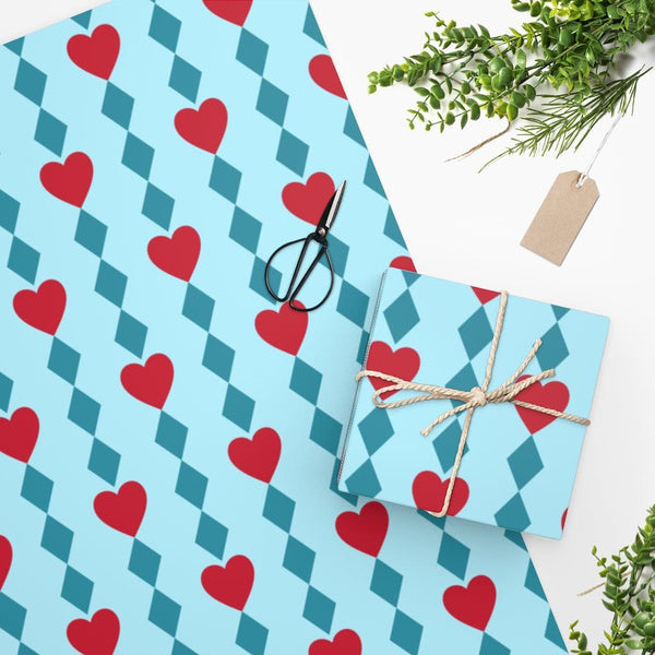 Hearts and Diamonds Blue Valentine Gift Wrapping Paper | lovevisionkarma.com