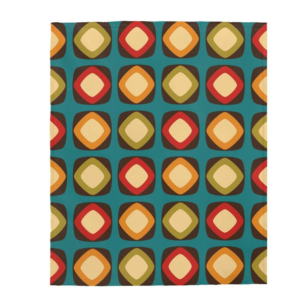 Retro Mid Century Rounded Squares Multicolor Velveteen Lightweight Blanket | lovevisionkarma.com